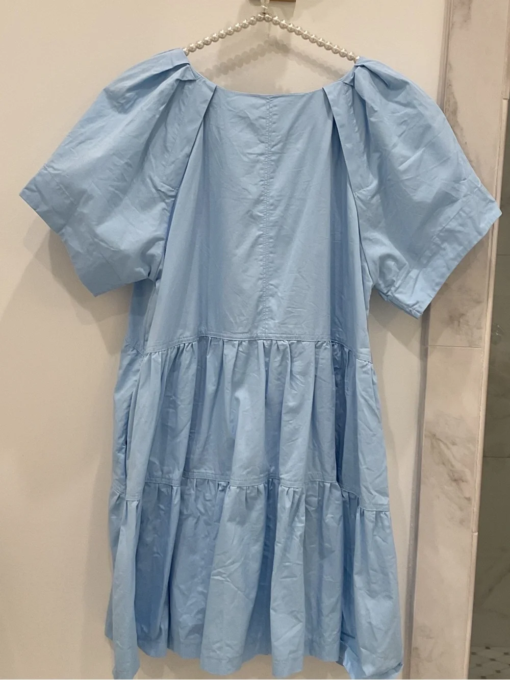 🔴&merci Blue Puff-Sleeve Tiered Dress🔴